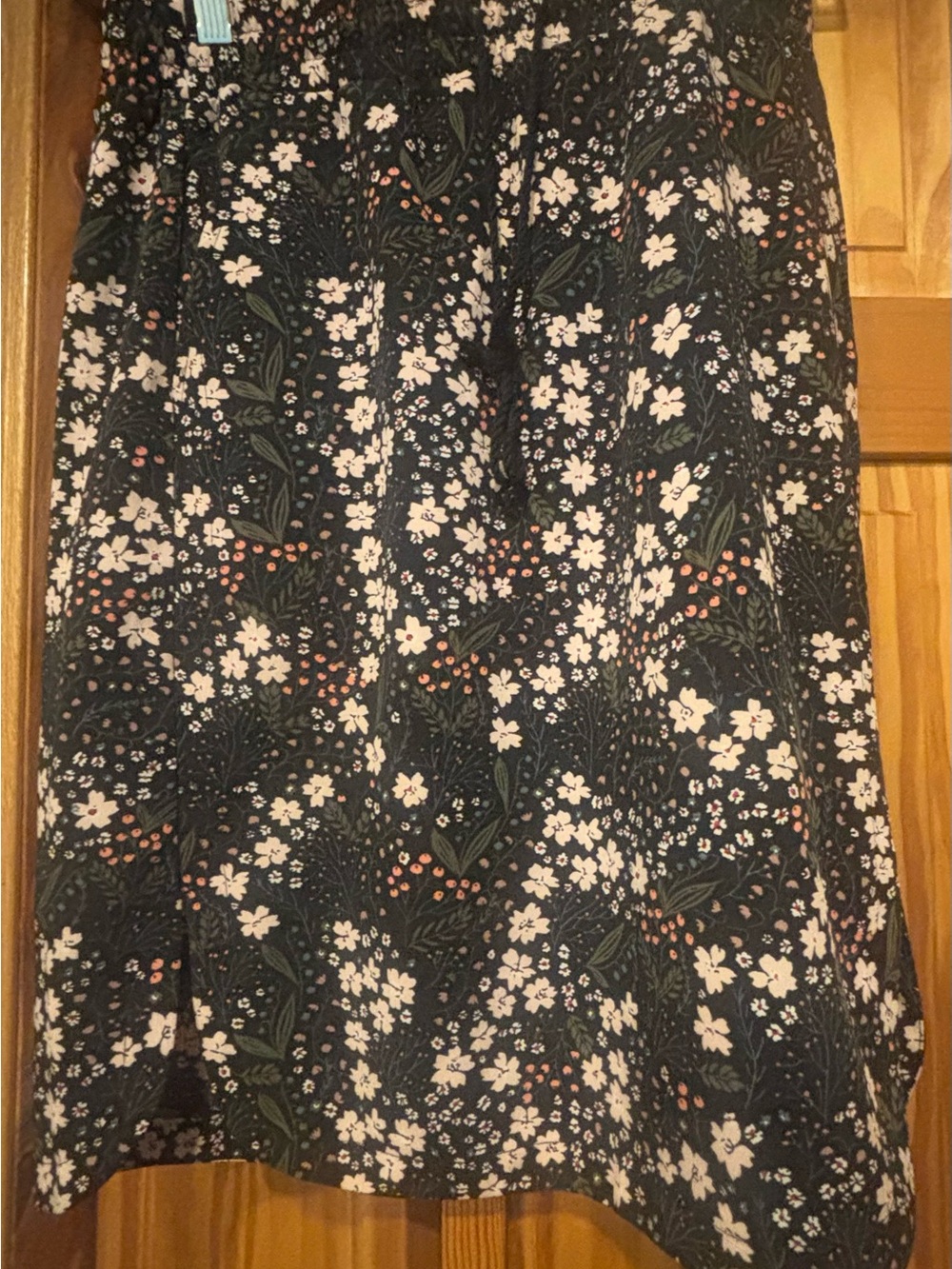 LOFT Navy Midi Skirt with White & Pink Floral Print